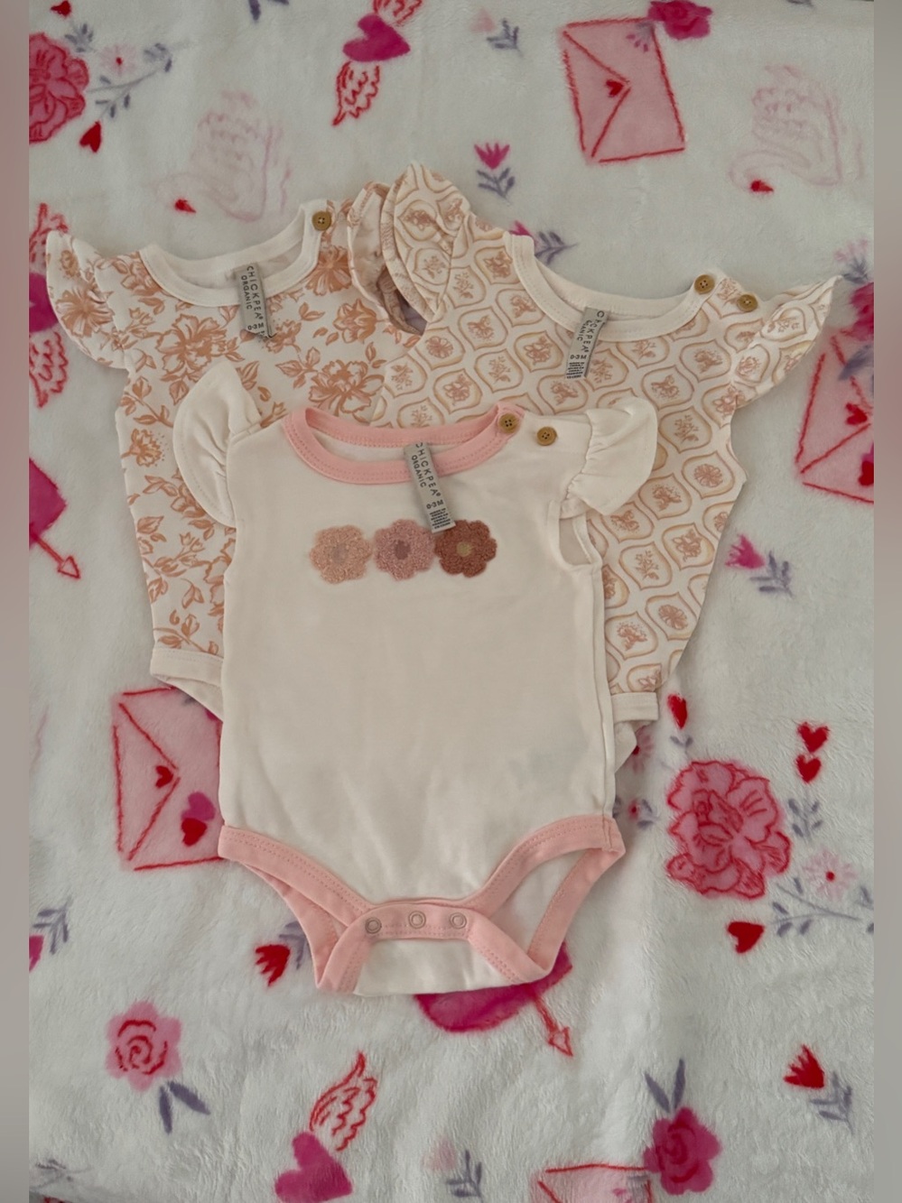 3-Pack Baby Girls Floral & Pattern Bodysuits in Pink and Cream